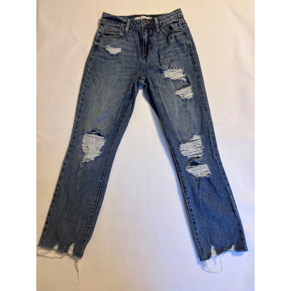 Hidden Jeans Distressed Straight Leg Raw Hem Denim HD1347ST-MD1 Blue Size 25